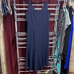Sharagano Asymmetrical Dress in Deep Blue